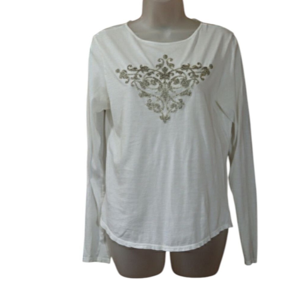 Velvet Silver Embellished Long Sleeve Tee | Vintage 90s Normcore Medium